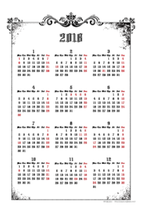 2018年ゴシックカレンダー(年間・たて/ポストカード100×148mm)【無料ダウンロード】