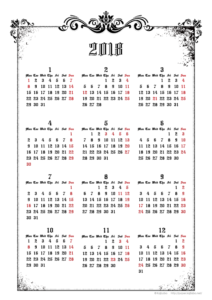 18年ゴシックカレンダー 年間カレンダー かわいいカレンダー やペーパーグッズを無料でダウンロードサイト Kajilabo Paper カジラボ ペーパー