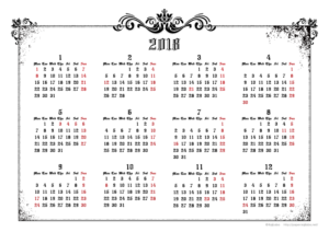 18年ゴシックカレンダー 年間カレンダー かわいいカレンダー やペーパーグッズを無料でダウンロードサイト Kajilabo Paper カジラボ ペーパー