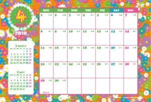 2019年4月｜キッズポップカレンダー(横1ヶ月/ポストカード)