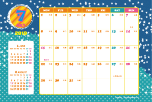 2019年7月｜キッズポップカレンダー(横1ヶ月/ポストカード)