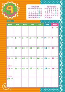 2019年9月｜キッズポップカレンダー(縦1ヶ月/A4)【無料ダウンロード】