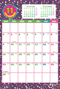 2020年11月｜シンプルカレンダー(縦1ヶ月/ポストカード)