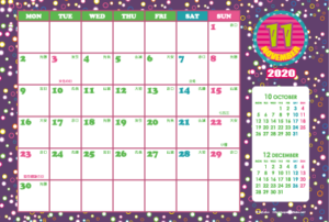 2020年11月｜シンプルカレンダー(横1ヶ月/ポストカード)
