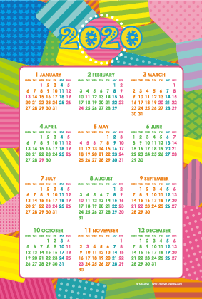 2020年シンプルカレンダー(年間・たて/ポストカード100×148mm)【無料ダウンロード】
