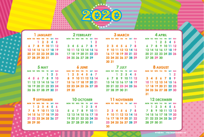 2020年シンプルカレンダー(年間・よこ/ポストカード148×100mm)【無料ダウンロード】