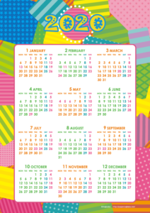 2020年シンプルカレンダー(年間・たて/A4)
