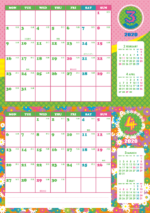 2020年3・4月｜シンプルカレンダー(横2ヶ月/A4)
