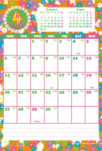 2020年4月｜シンプルカレンダー(縦1ヶ月/ポストカード)