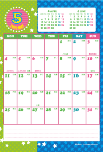 2020年5月｜シンプルカレンダー(縦1ヶ月/ポストカード)