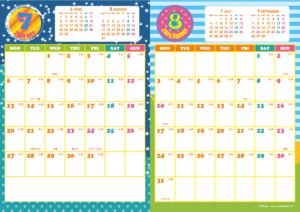 2020年7・8月｜キッズポップカレンダー(縦2ヶ月/A4)