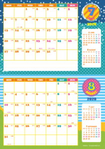 2020年7・8月｜シンプルカレンダー(横2ヶ月/A4)