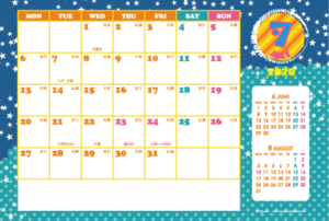 2020年7月｜シンプルカレンダー(横1ヶ月/ポストカード)