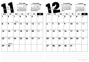 2021年11・12月｜モノトーンカレンダー(縦2ヶ月/A4)