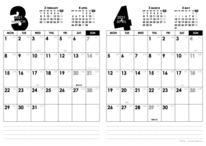 2021年3・4月｜モノトーンカレンダー(縦2ヶ月/A4)