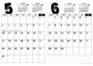 2021年5・6月｜モノトーンカレンダー(縦2ヶ月/A4)