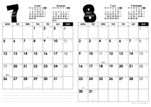 2021年7・8月｜モノトーンカレンダー(縦2ヶ月/A4)