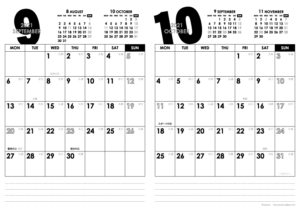 2021年9・10月｜モノトーンカレンダー(縦2ヶ月/A4)