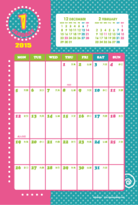 2015年1月｜キッズポップカレンダー(縦1ヶ月/ポストカード)