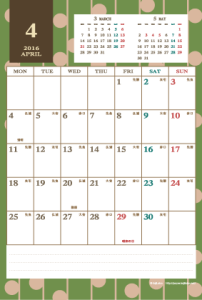 2016年4月｜レトロモダンカレンダー(縦1ヶ月/ポストカード)