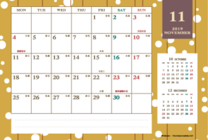 2019年11月｜レトロモダンカレンダー(横1ヶ月/ポストカード)
