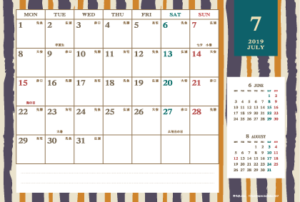 2019年7月｜レトロモダンカレンダー(横1ヶ月/ポストカード)