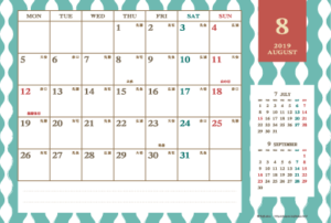 2019年8月｜レトロモダンカレンダー(横1ヶ月/ポストカード)