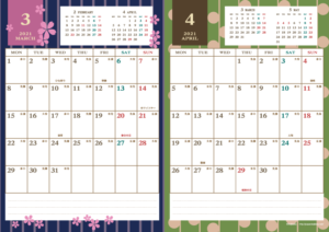 2021年3・4月｜レトロモダンカレンダー(縦2ヶ月/A4)