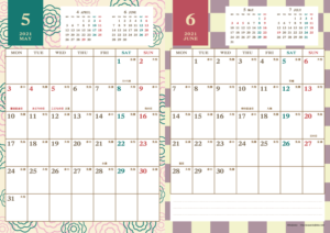 2021年5・6月｜レトロモダンカレンダー(縦2ヶ月/A4)