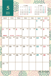 2021年5月｜レトロモダンカレンダー(縦1ヶ月/ポストカード)