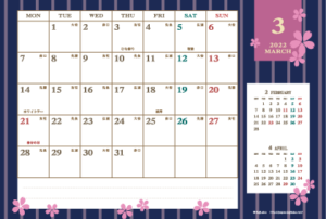 2022年3月｜レトロモダンカレンダー(横1ヶ月/ポストカード)
