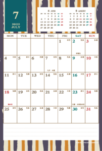 2022年7月｜レトロモダンカレンダー(縦1ヶ月/ポストカード)