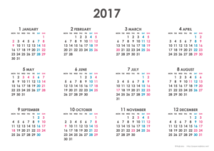2017年シンプルカレンダー(年間・よこ/A4)【無料ダウンロード】