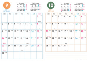 2019年9・10月｜シンプルカレンダー(縦2ヶ月/A4)