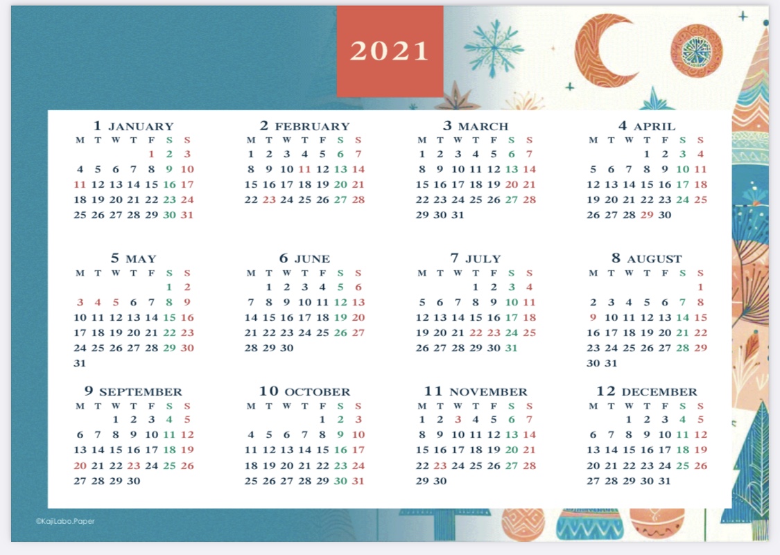 北欧カレンダー（横型年間カレンダー）