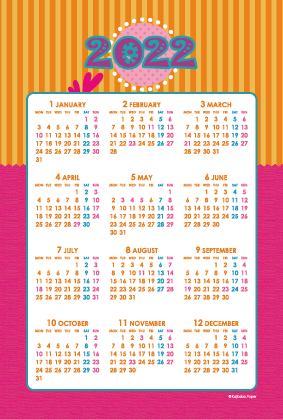 2022年シンプルカレンダー(年間・たて/ポストカード100×148mm)【無料ダウンロード】