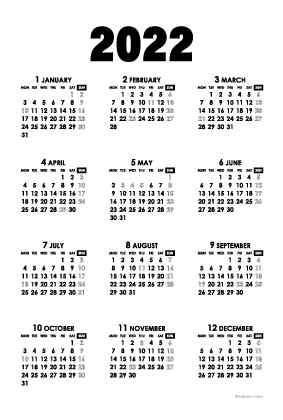 2022年モノトーンカレンダー(年間・たて/ポストカード100×148mm)【無料ダウンロード】