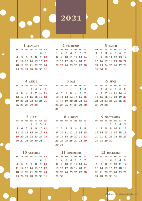 21年レトロモダンカレンダー 年間カレンダー かわいいカレンダー やペーパーグッズを無料でダウンロードサイト Kajilabo Paper カジラボ ペーパー