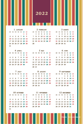 2022年レトロモダンカレンダー(年間・たて/ポストカード100×148mm)【無料ダウンロード】