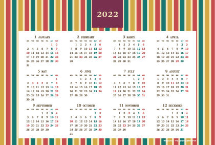 2022年レトロモダンカレンダー(年間・よこ/ポストカード148×100mm)【無料ダウンロード】
