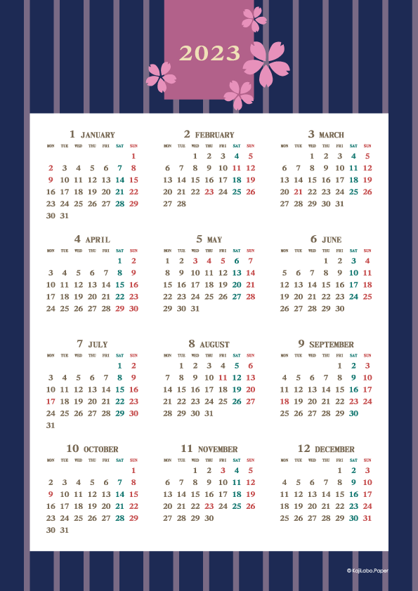 23年レトロモダンカレンダー かわいいカレンダーやペーパーグッズを無料でダウンロードサイト Kajilabo Paper カジラボ ペーパー